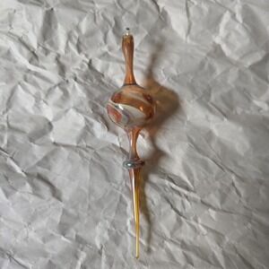 Hand Blown Art Glass Ornament Finial Iridescent Swirl Striped 7" Vintage Style